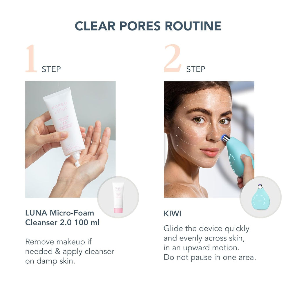 FOREO KIWI Blackhead Remover Bundle – Pore Vacuum & LUNA Micro-Foam Cleanser 2.0 (3.5 oz)