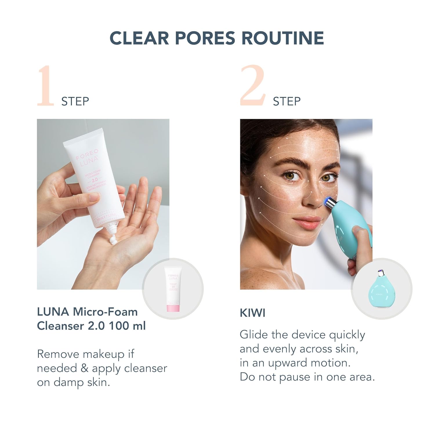 FOREO KIWI Blackhead Remover Bundle – Pore Vacuum & LUNA Micro-Foam Cleanser 2.0 (3.5 oz)
